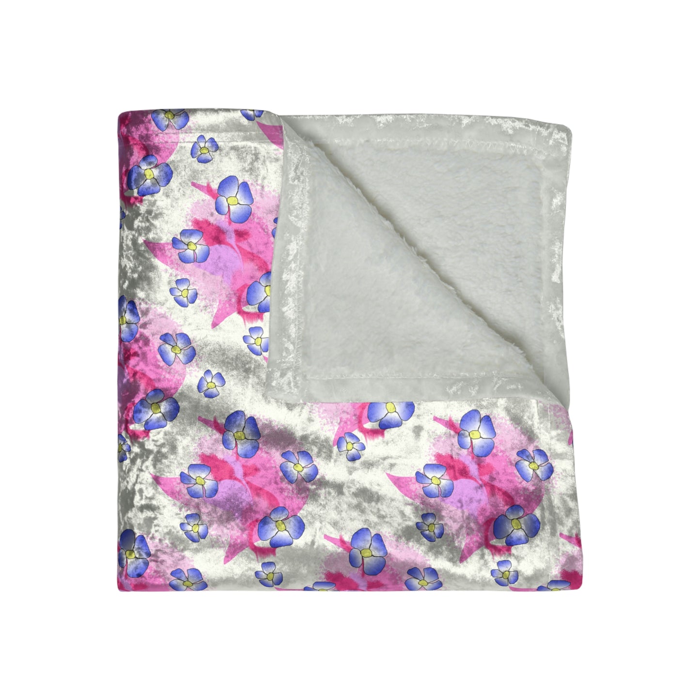 Blue Flowers On Pink Crushed Velvet Blanket