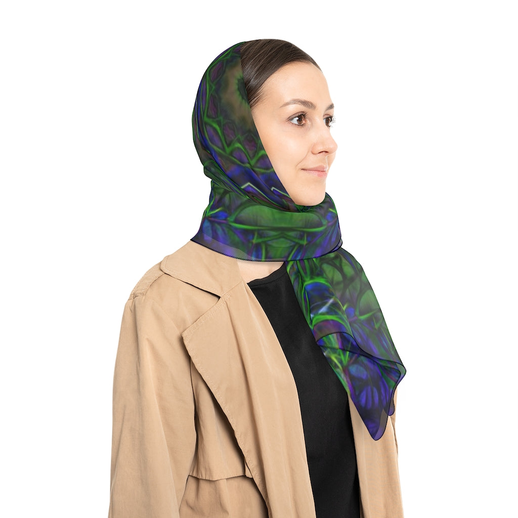 Blue Green Ribbon Kaleidoscope Poly Scarf