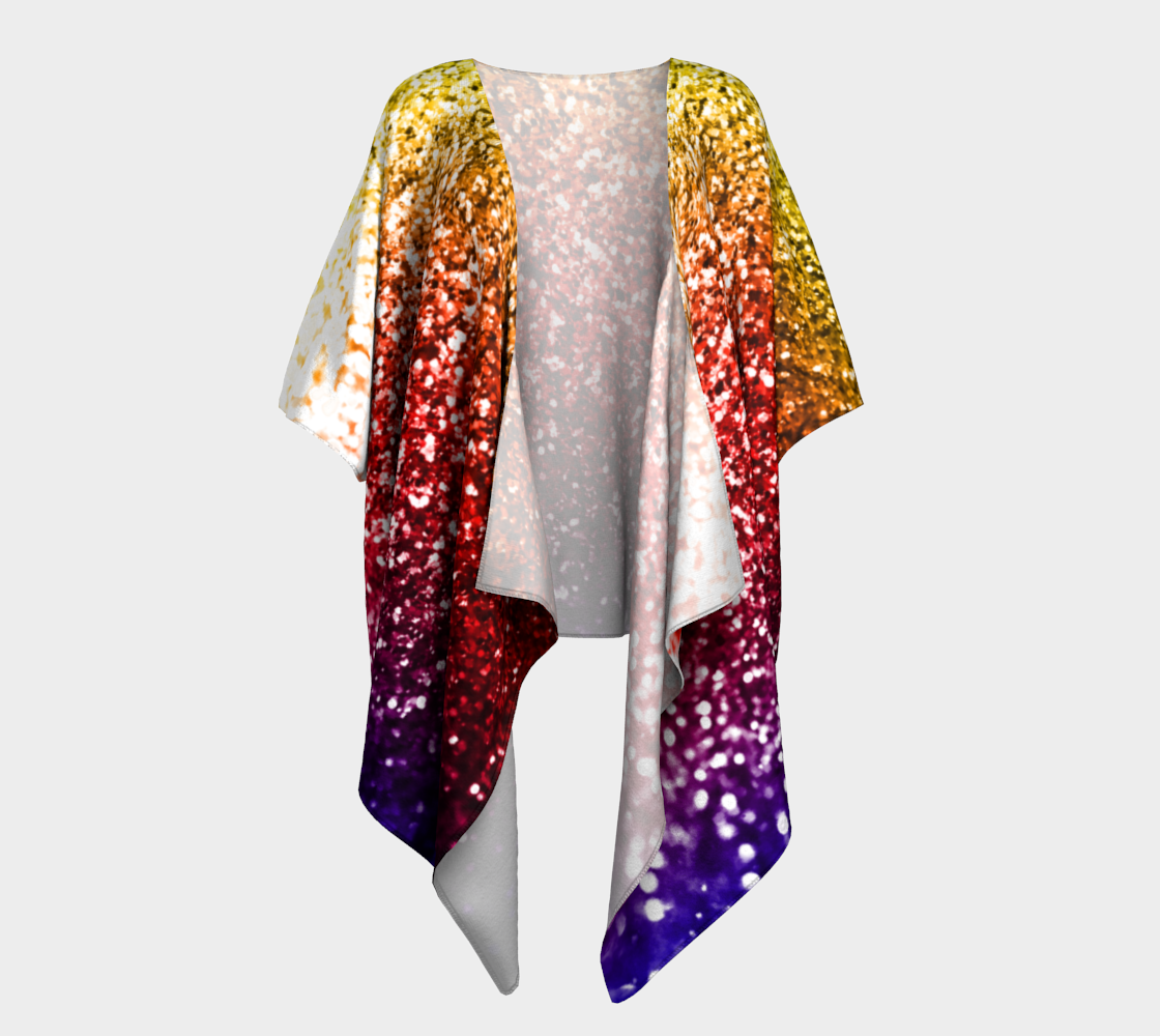 Rainbow Glitter Graphic Draped Kimono