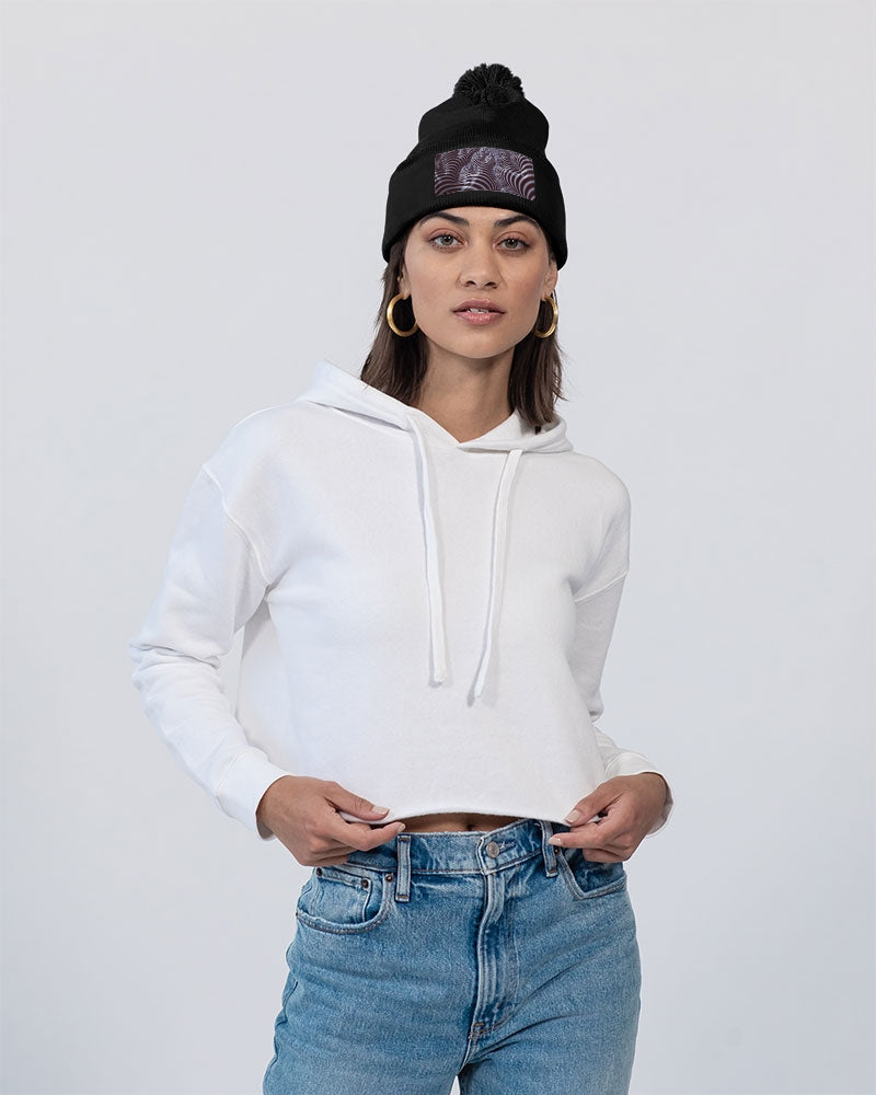 Black and White Spiral Fractal Pom-Pom Knit Beanie | Sportsman