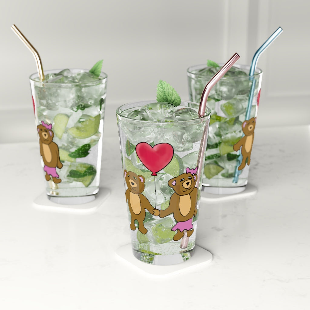 Teddy Bear Valentine Pint Glass, 16oz