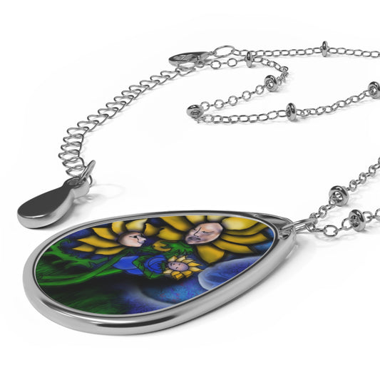 Mother Flower Moon Oval Necklace