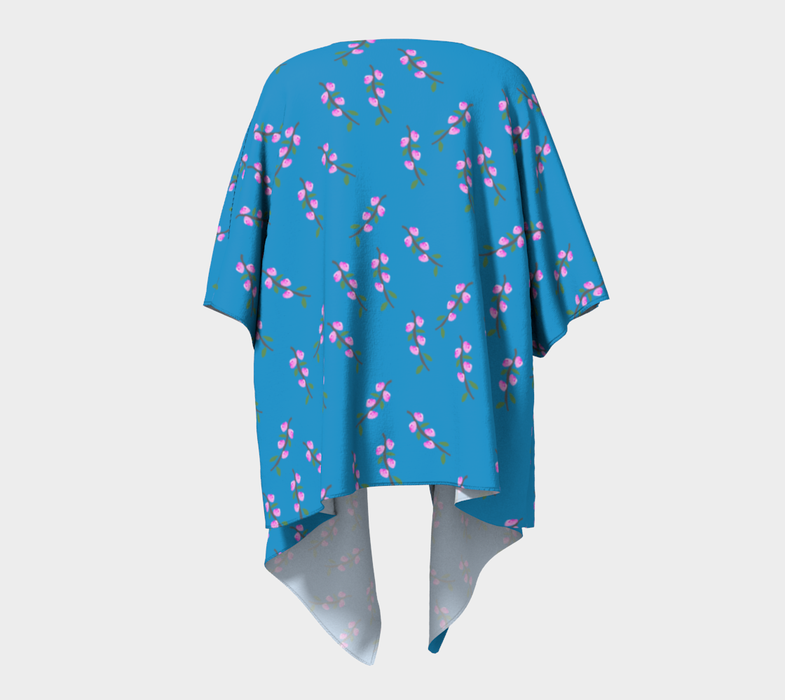 Pink Flower Branches on Blue Draped Kimono