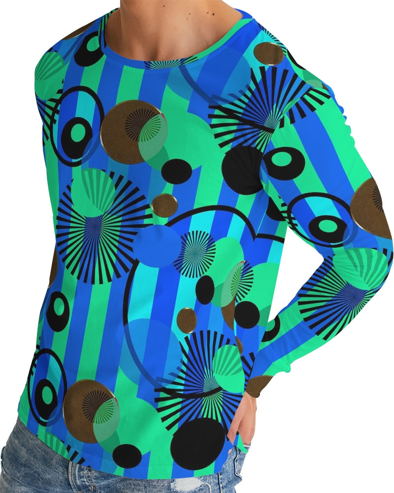 Blue Green Stripes and Dots Men's Long Sleeve Tee