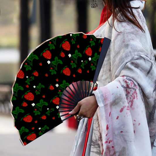Wild Strawberries Pattern Double-side Custom Spun Silk Fan Retro Hand-held Folding Fan