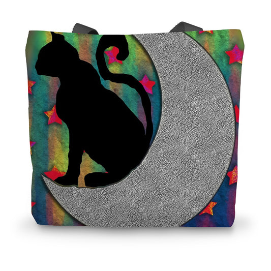 Cat On A Moon Canvas Tote Bag