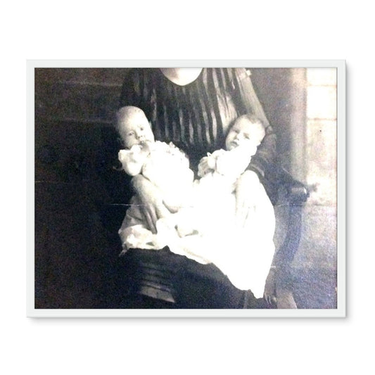 Early 1900s Mother and Twins Framed Photo Tile