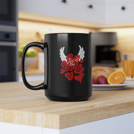Hearts and Wings Black Mug, 15oz