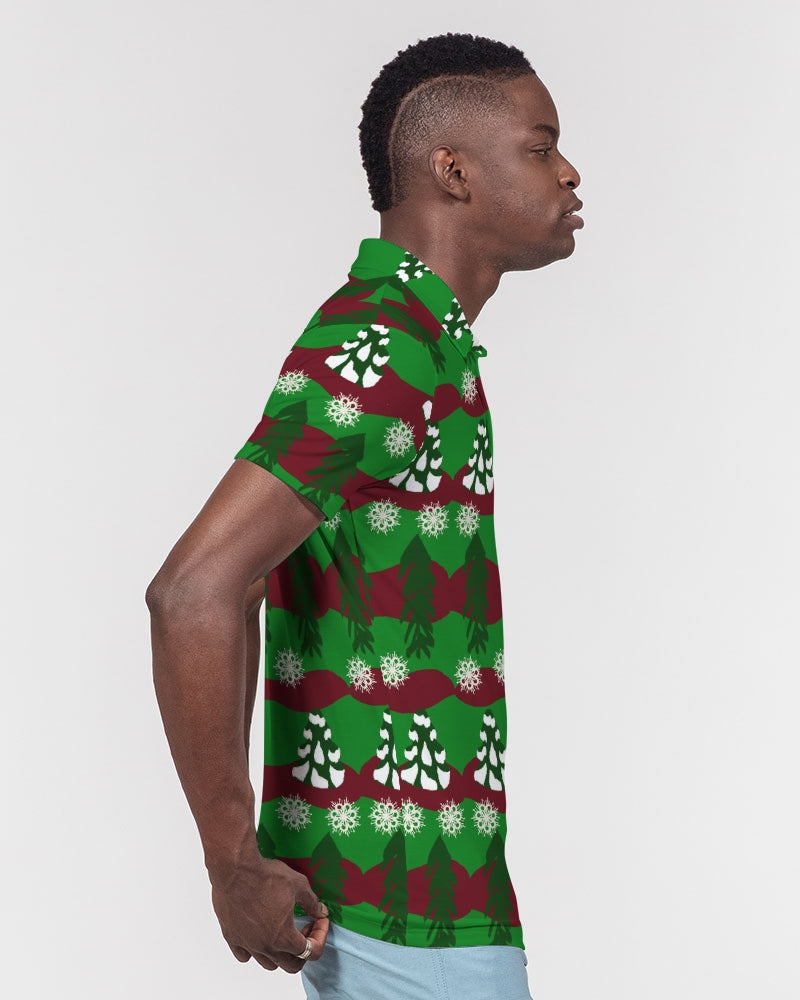 Snowy Evergreen Pattern Men's Slim Fit Short Sleeve Polo