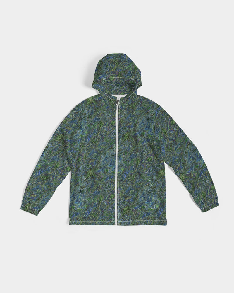 Blue Green Liquid Marbling Men's Windbreaker