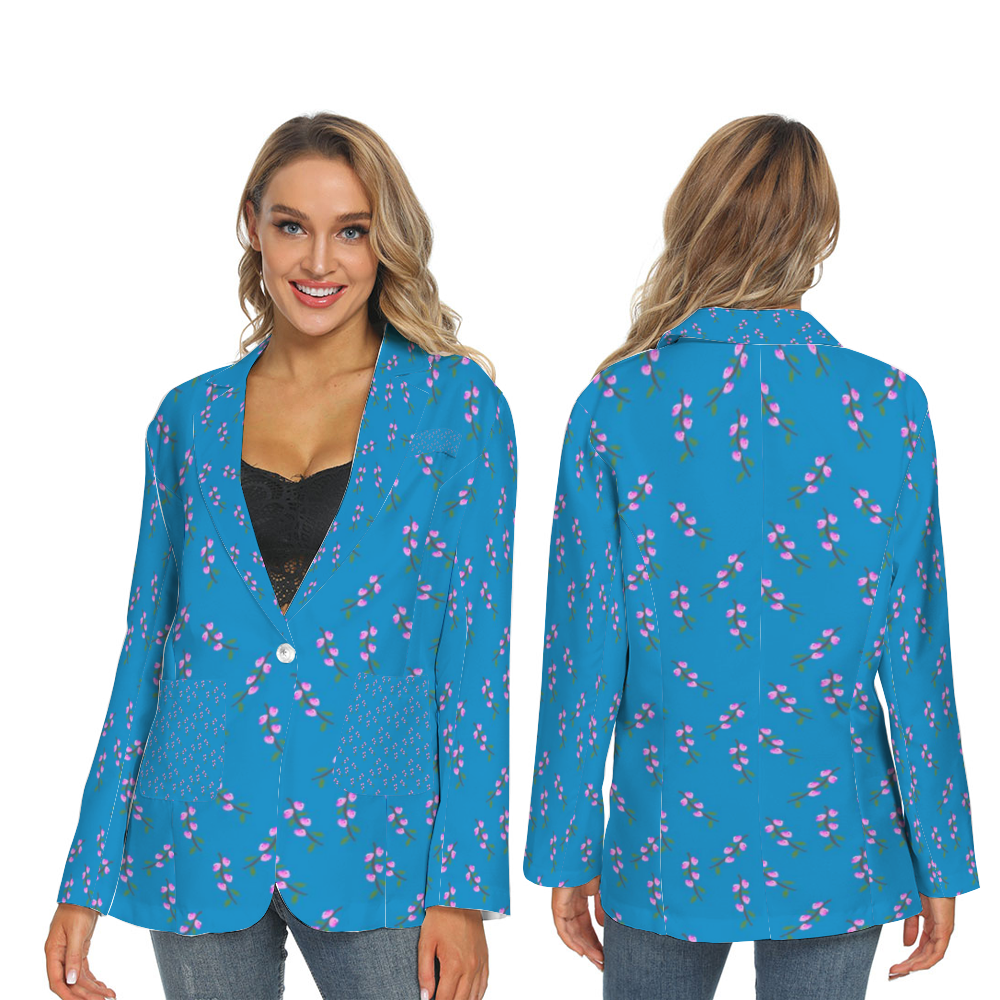 Pink Flower Branches All Over Print Womens Casual Suit Blazer Coat Fashion Light Coat