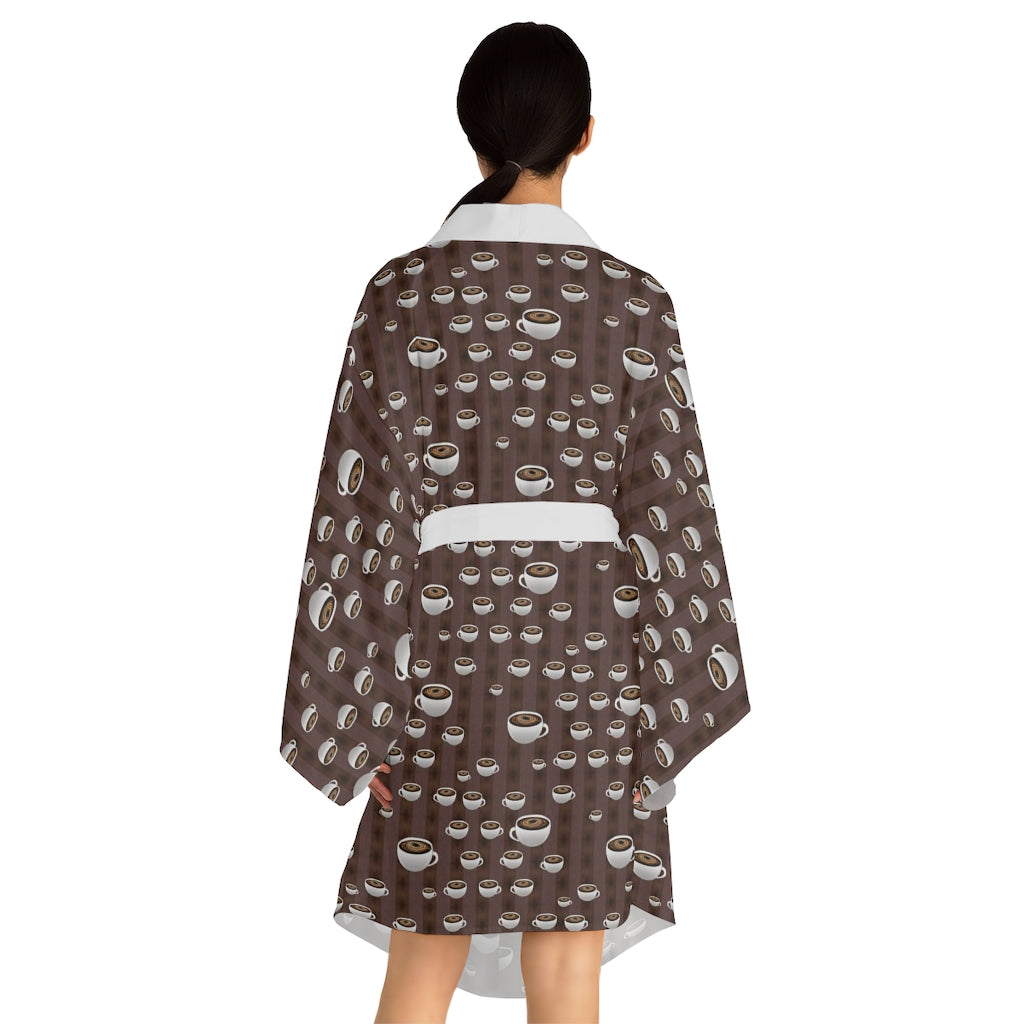 Coffee With Coffee Stripes Long Sleeve Kimono Robe