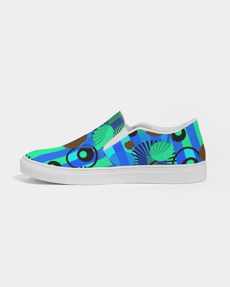 Blue Green Stripes and Dots Women's Slip-On Canvas Shoe
