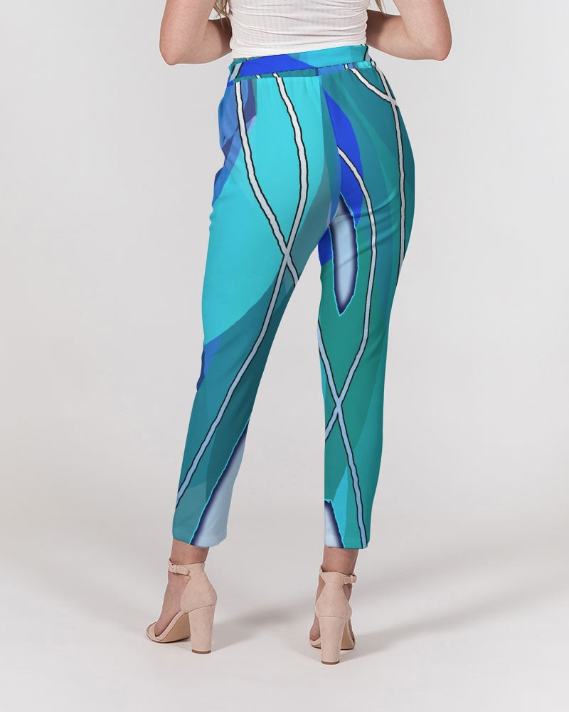 Wavy Blue Women's Belted Tapered Pants