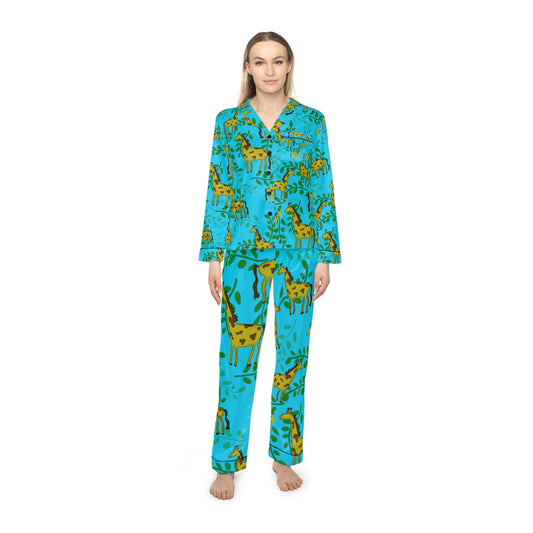 Giraffes Pattern Women's Satin Pajamas (AOP)