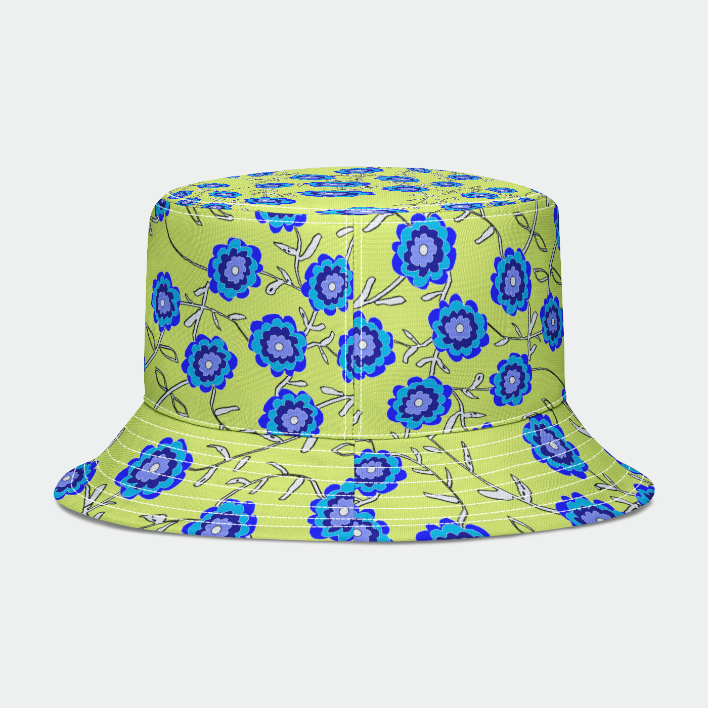 Blue Flowers on Yellow Bucket Hat