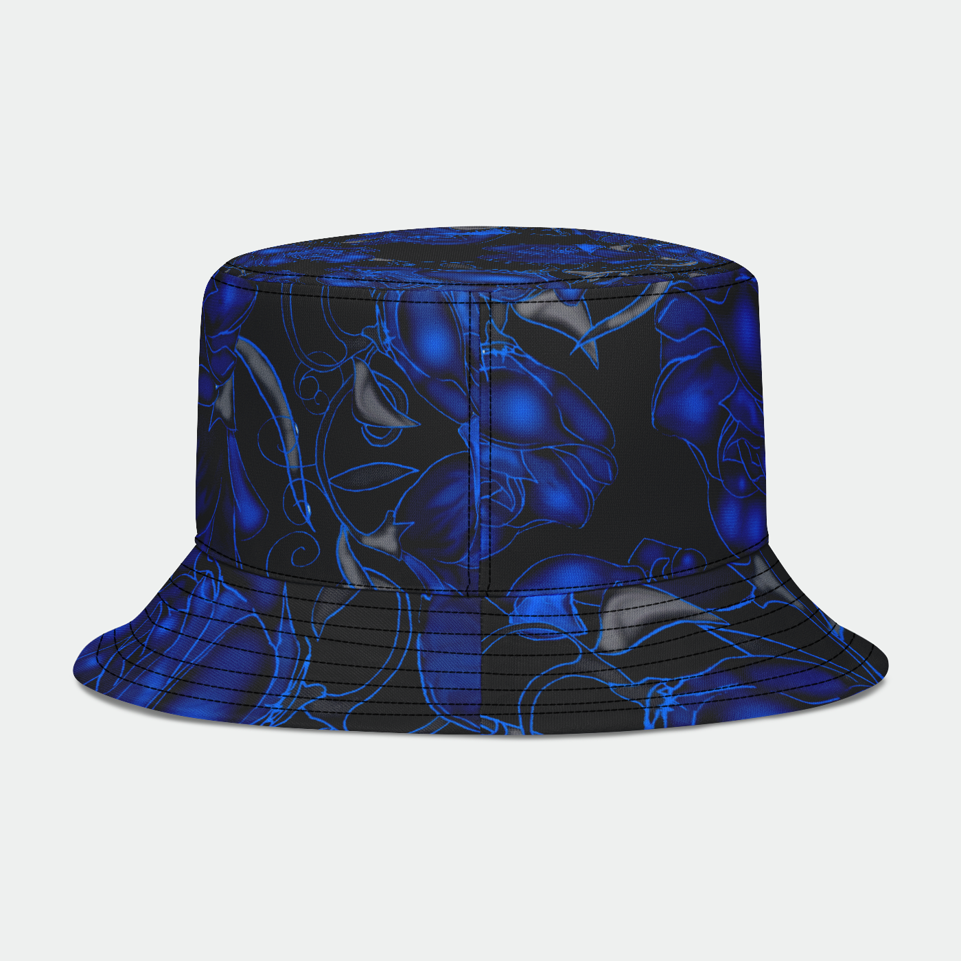 Blue Roses On Black Bucket Hat