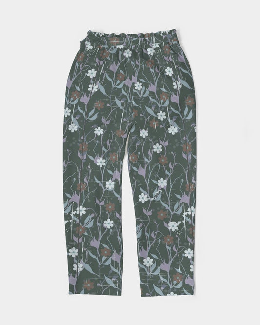 Violets On Gray Women's Belted Tapered Pants