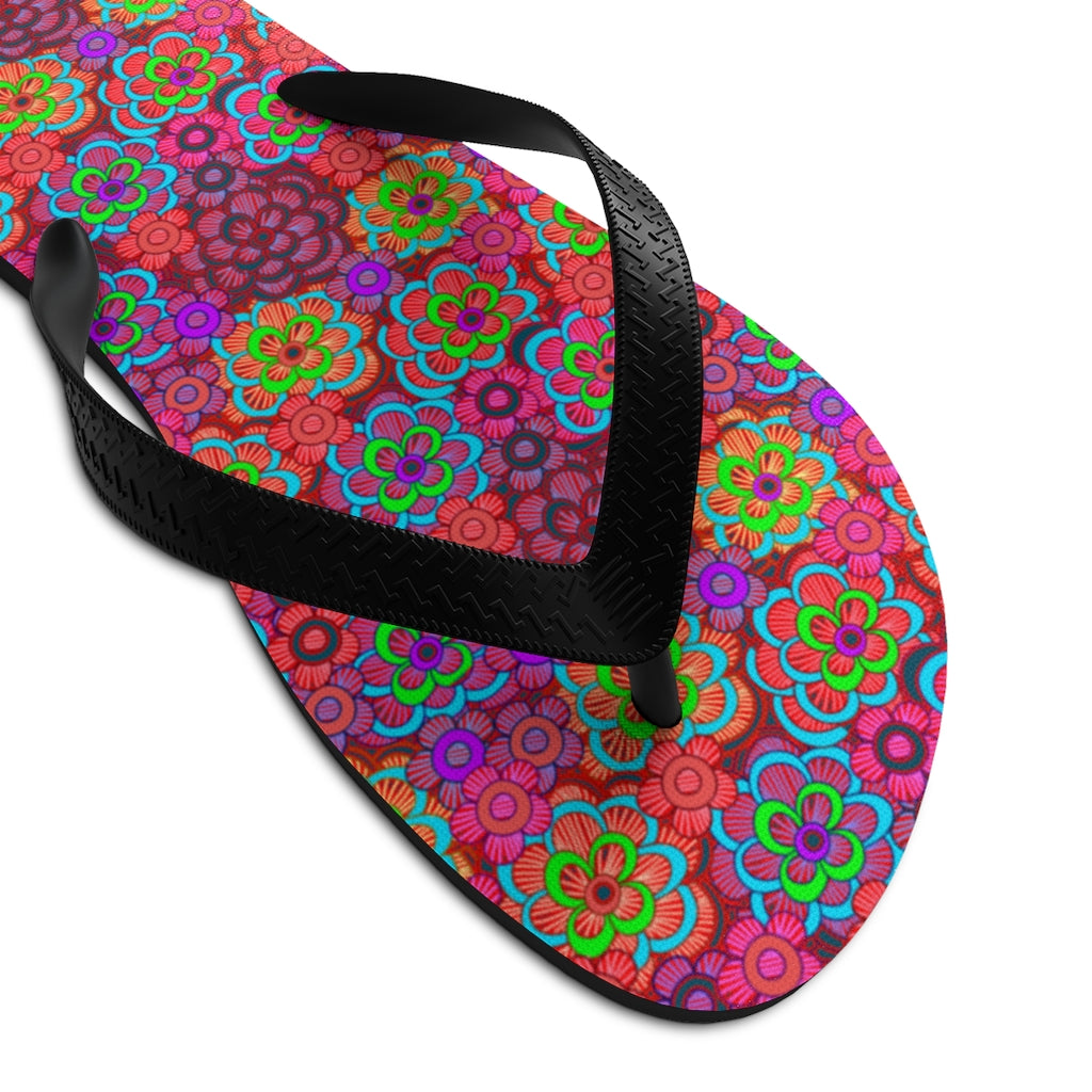 Pink Striped Flower Pattern Unisex Flip-Flops