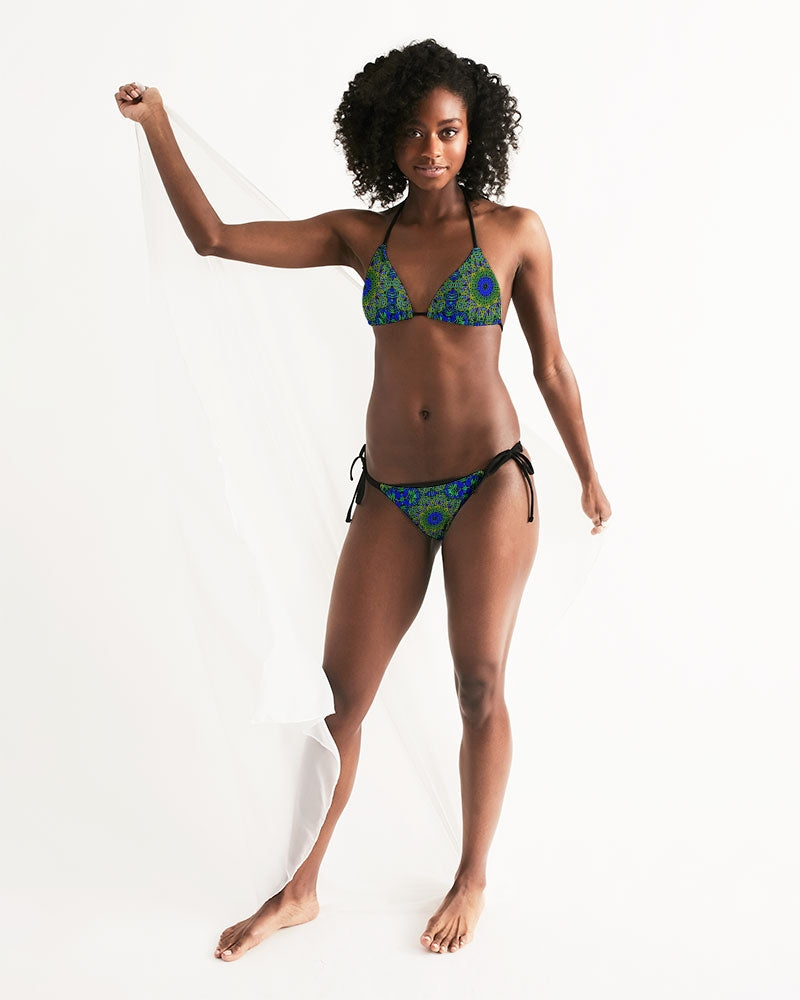 Blue Green Celtic Kaleidoscope Women's Triangle String Bikini