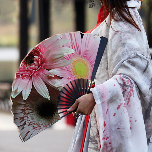 Pastel Pink Daisies Double-side Custom Spun Silk Fan Retro Hand-held Folding Fan