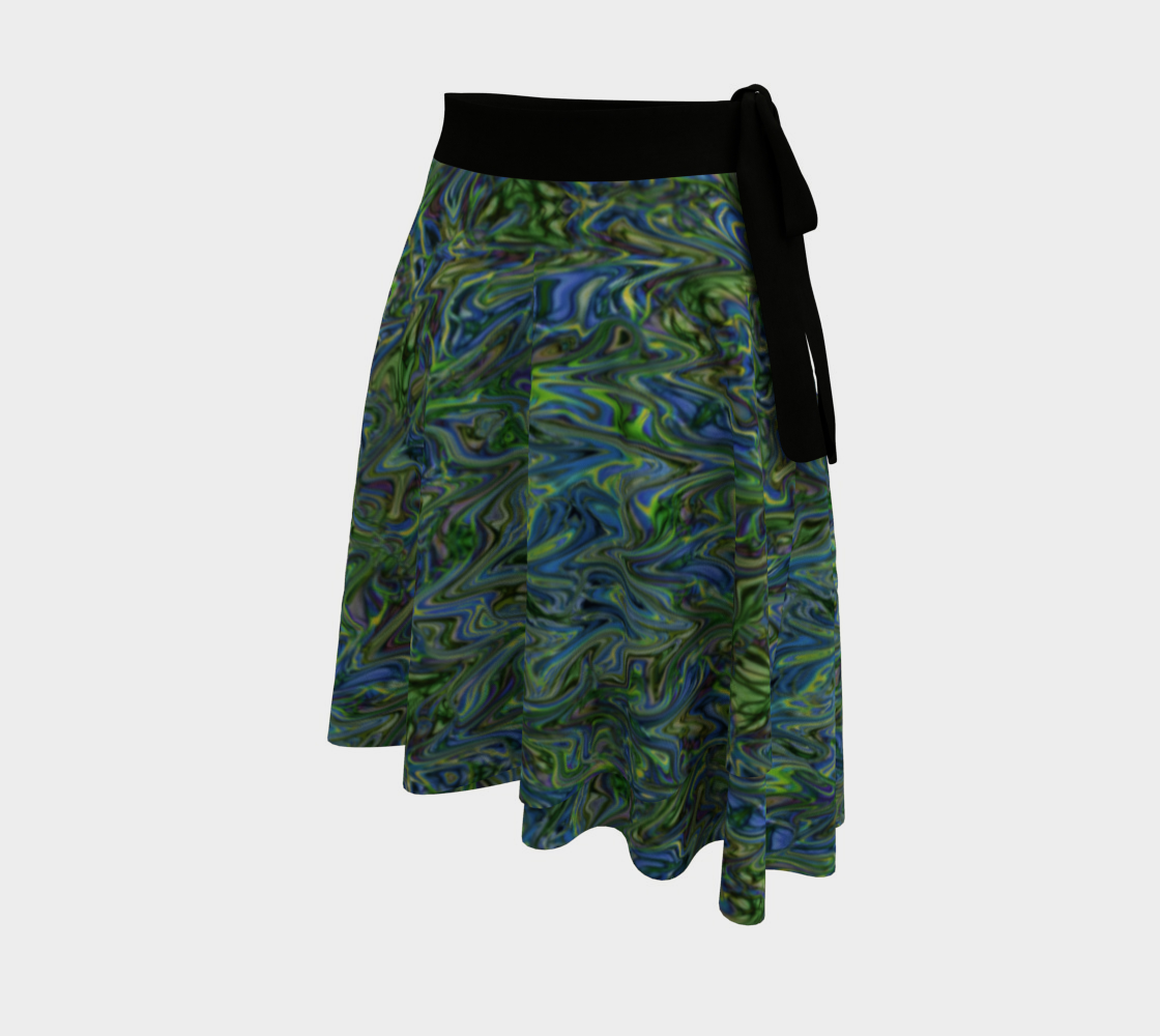 Blue Green Liquid Swirl Wrap Skirt