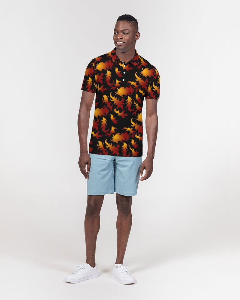 Abstract Flames Pattern Men's Slim Fit Short Sleeve Polo