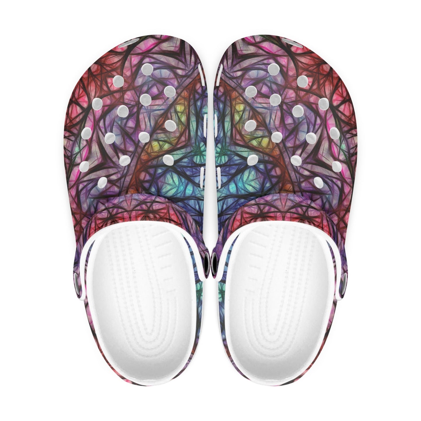 Red Blue Kaleidoscope 413. All Over Printed Clogs