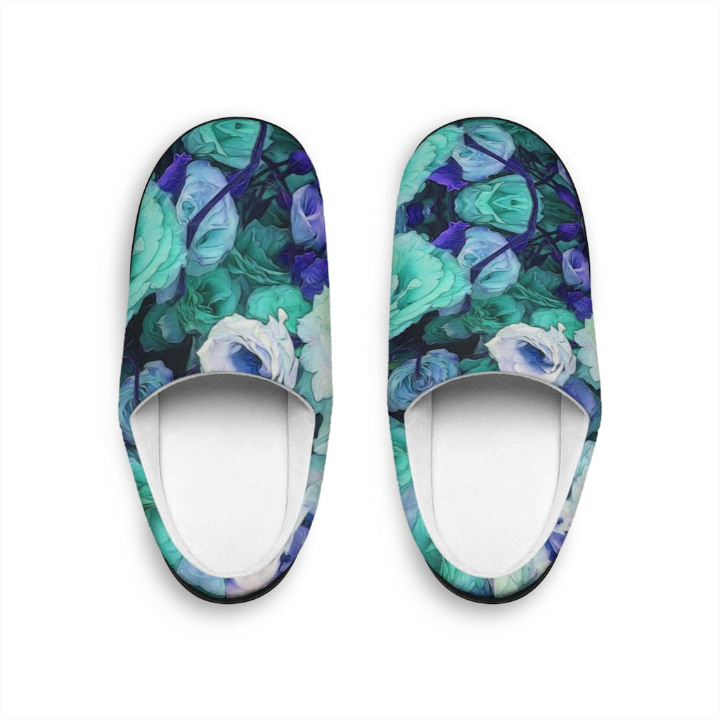Aqua Flower Kaleidoscope Indoor Slippers