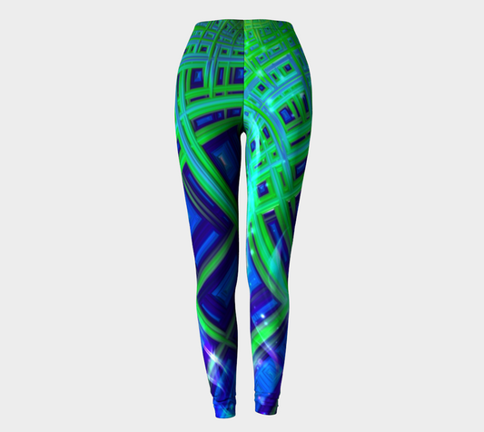 Green Blue Square Fractal Leggings