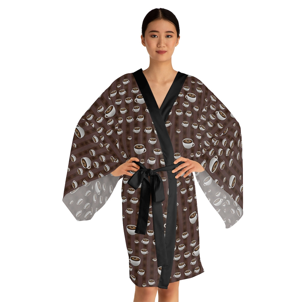 Coffee With Coffee Stripes Long Sleeve Kimono Robe