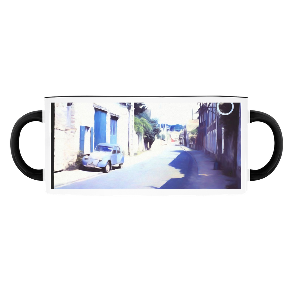 Vintage Travel Blue Car On The Street Accent Mugs
