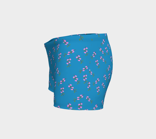 Pin k Flower Branches on Blue Shorts