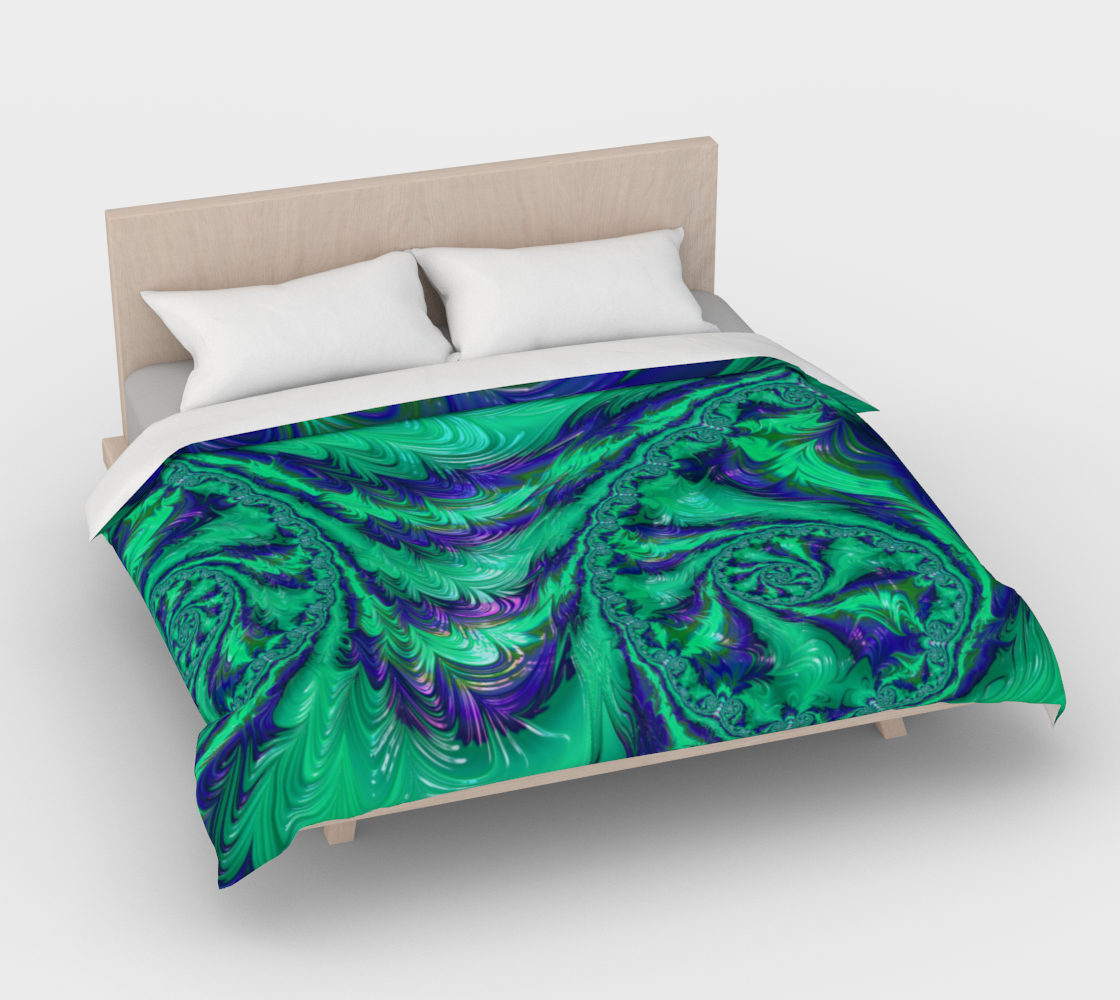 Blue Green Liquid Stripes Fractal Duvet Cover