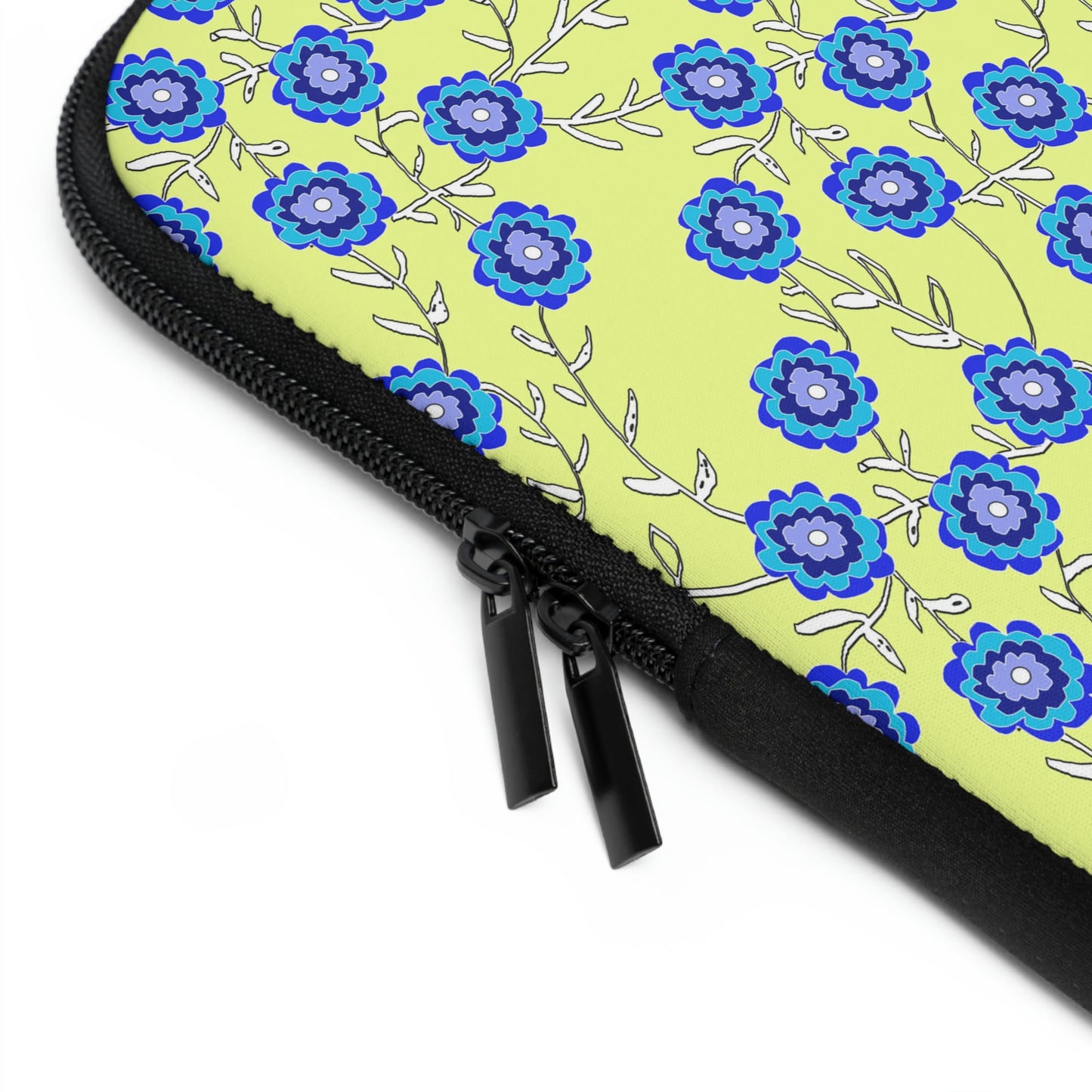 Blue Flowers On Yellow Laptop Sleeve