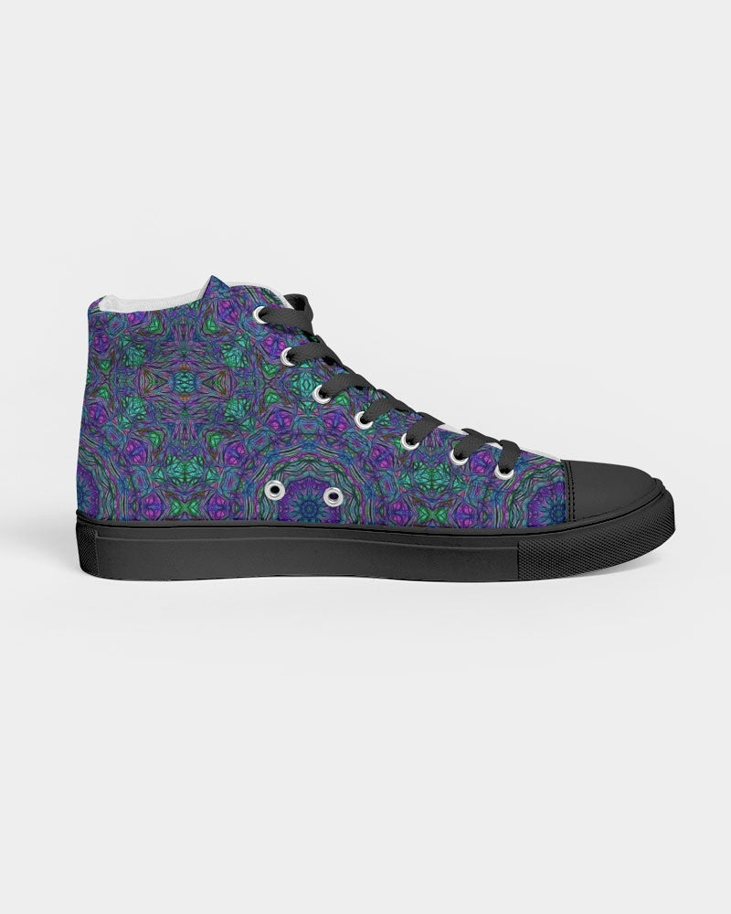 Blue Green Purple Kaleidoscope Women's Hightop Canvas Shoe - Black