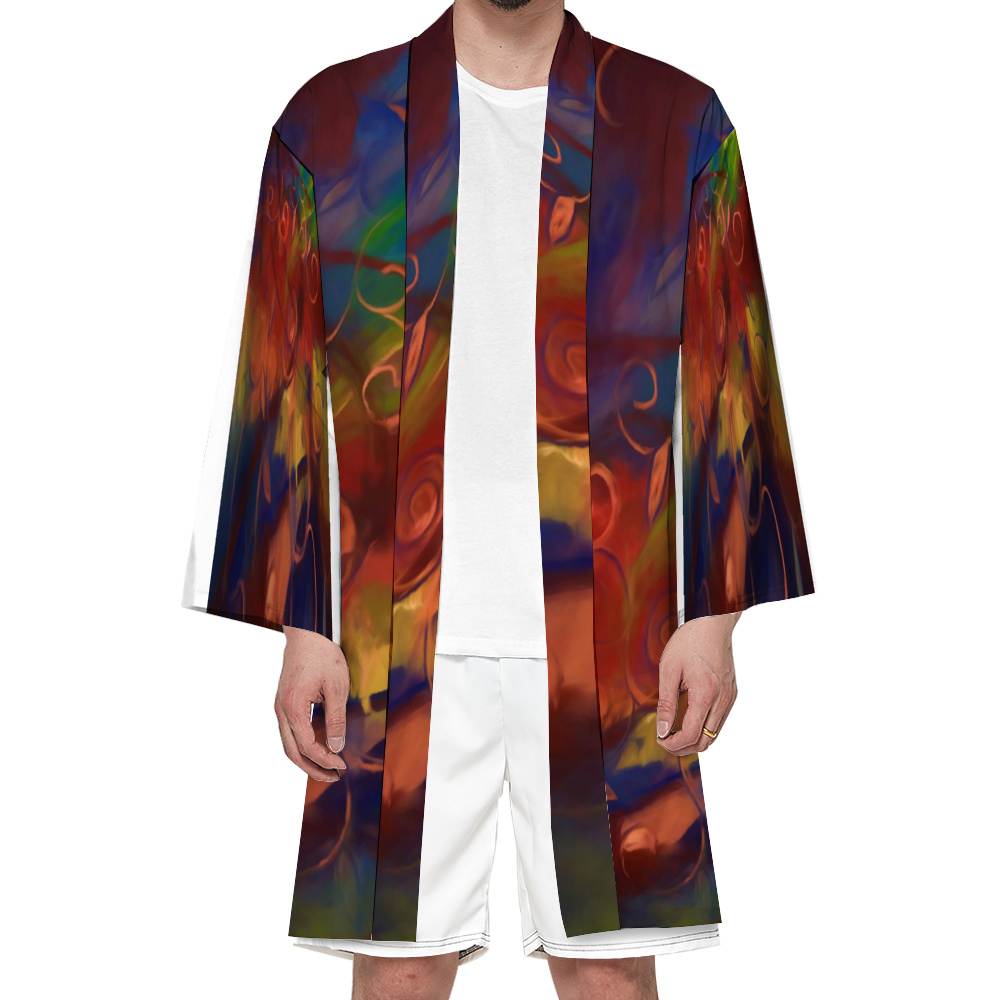 Fall Winds Abstract Haori Unisex All Over Print Haori Beach Kimono