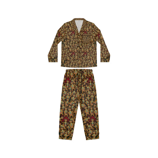 Gingerbread Cookie Pattern Women's Satin Pajamas (AOP)