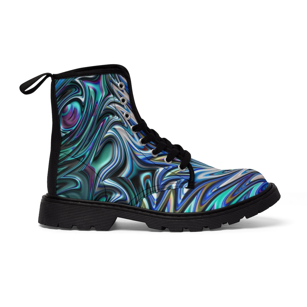 Blue Swirl Fractal Women's Canvas Boots