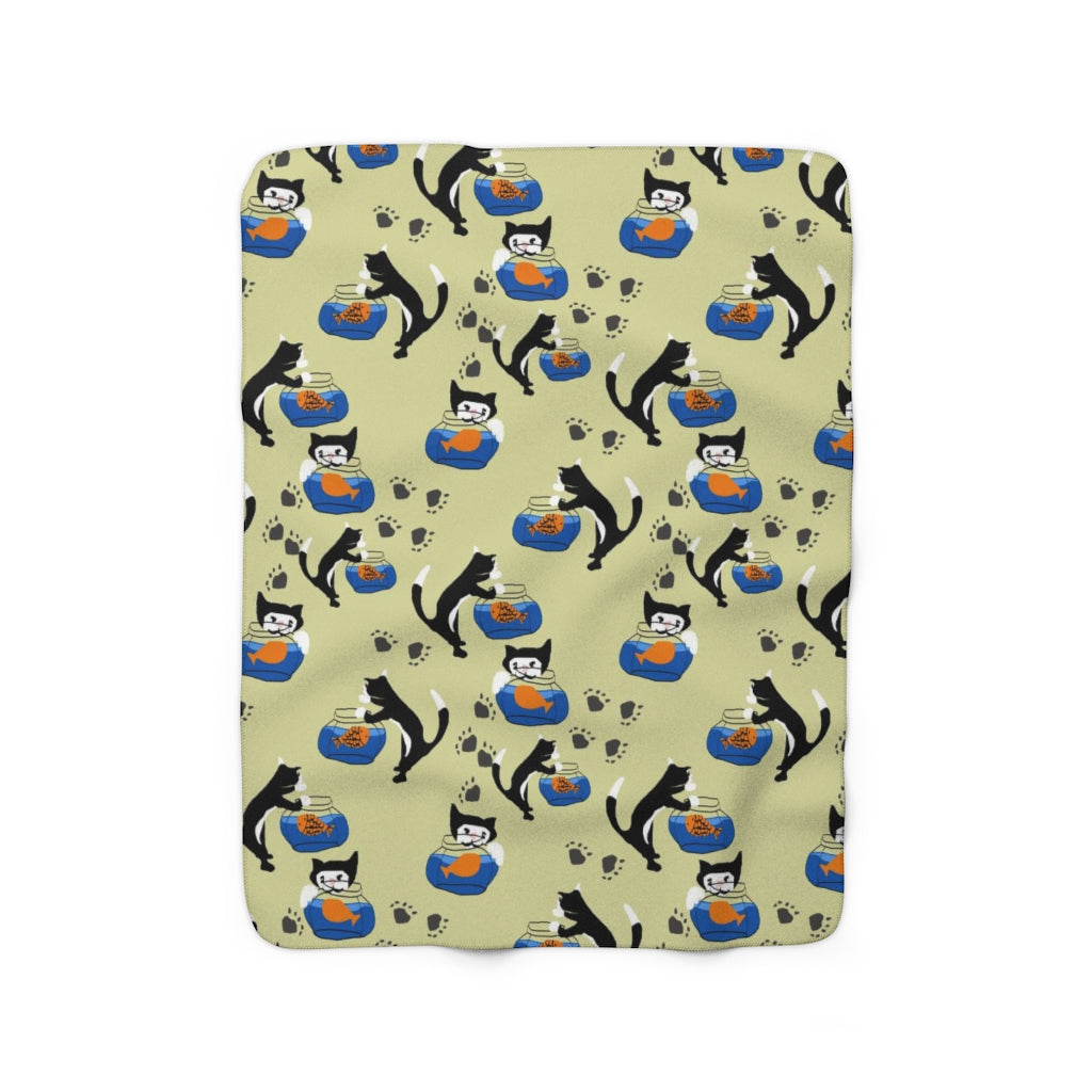 Cat and a Fishbowl Sherpa Fleece Blanket