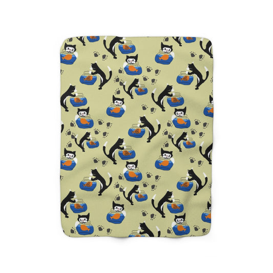 Cat and a Fishbowl Sherpa Fleece Blanket