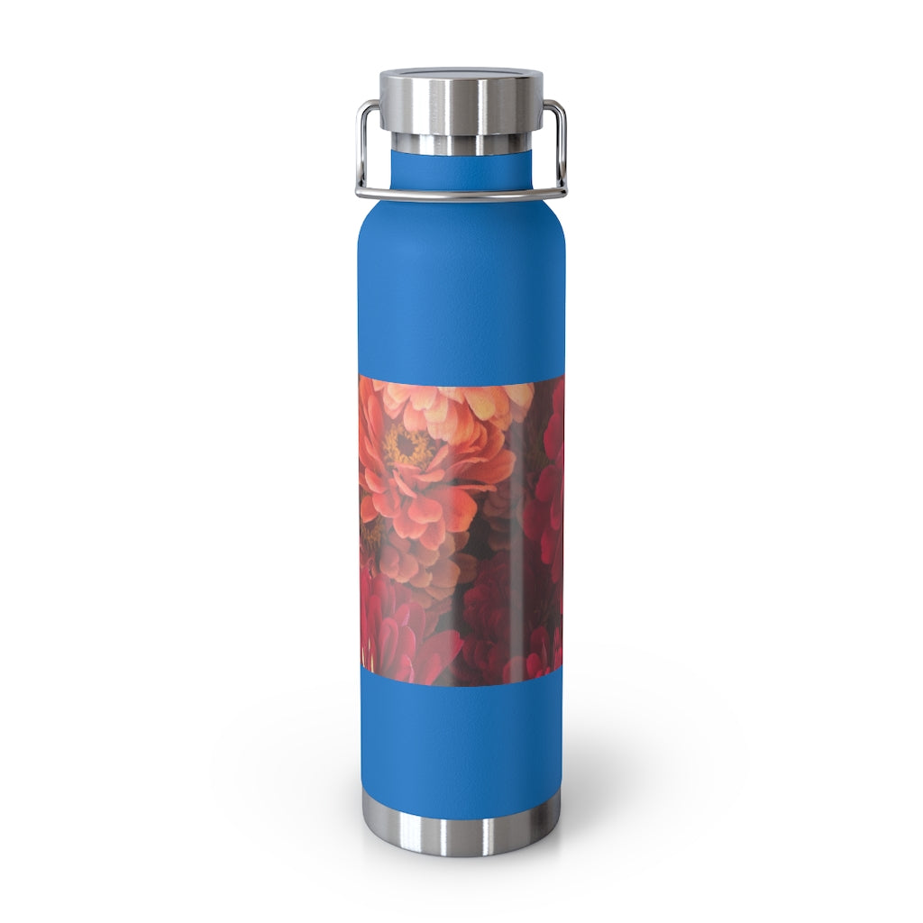 Peach and Pink Zinnias 22oz Vacuum Insulated Bottle