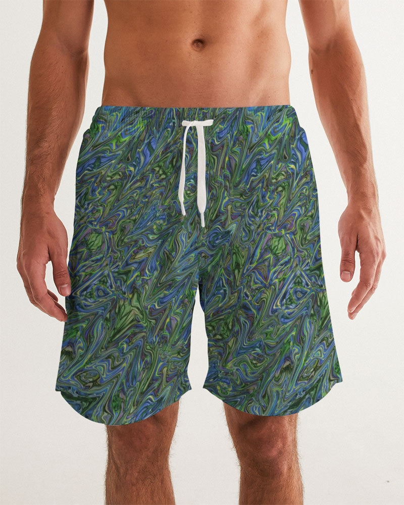 Blue Green Liquid Marbling Men's Swim Trunk