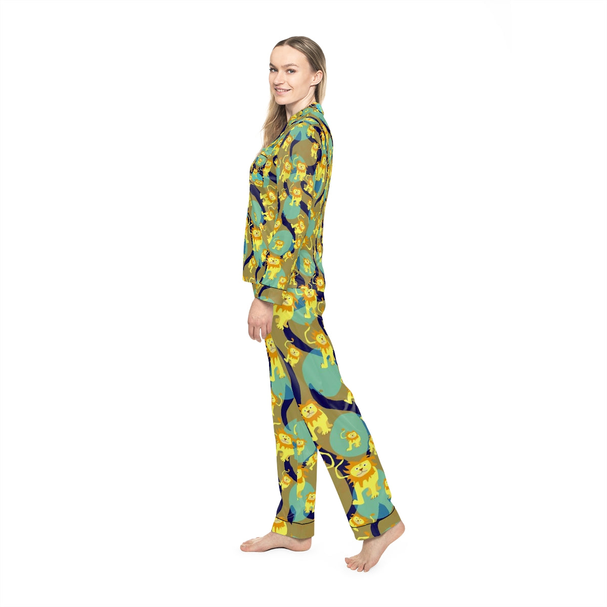 Lion Pattern Women's Satin Pajamas (AOP)