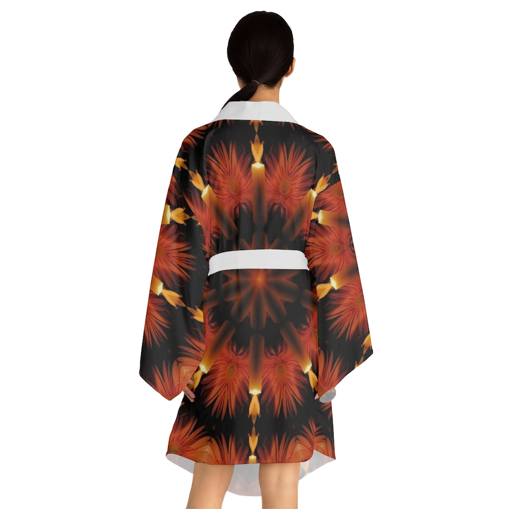 Candles and Flowers Kaleidoscope Long Sleeve Kimono Robe