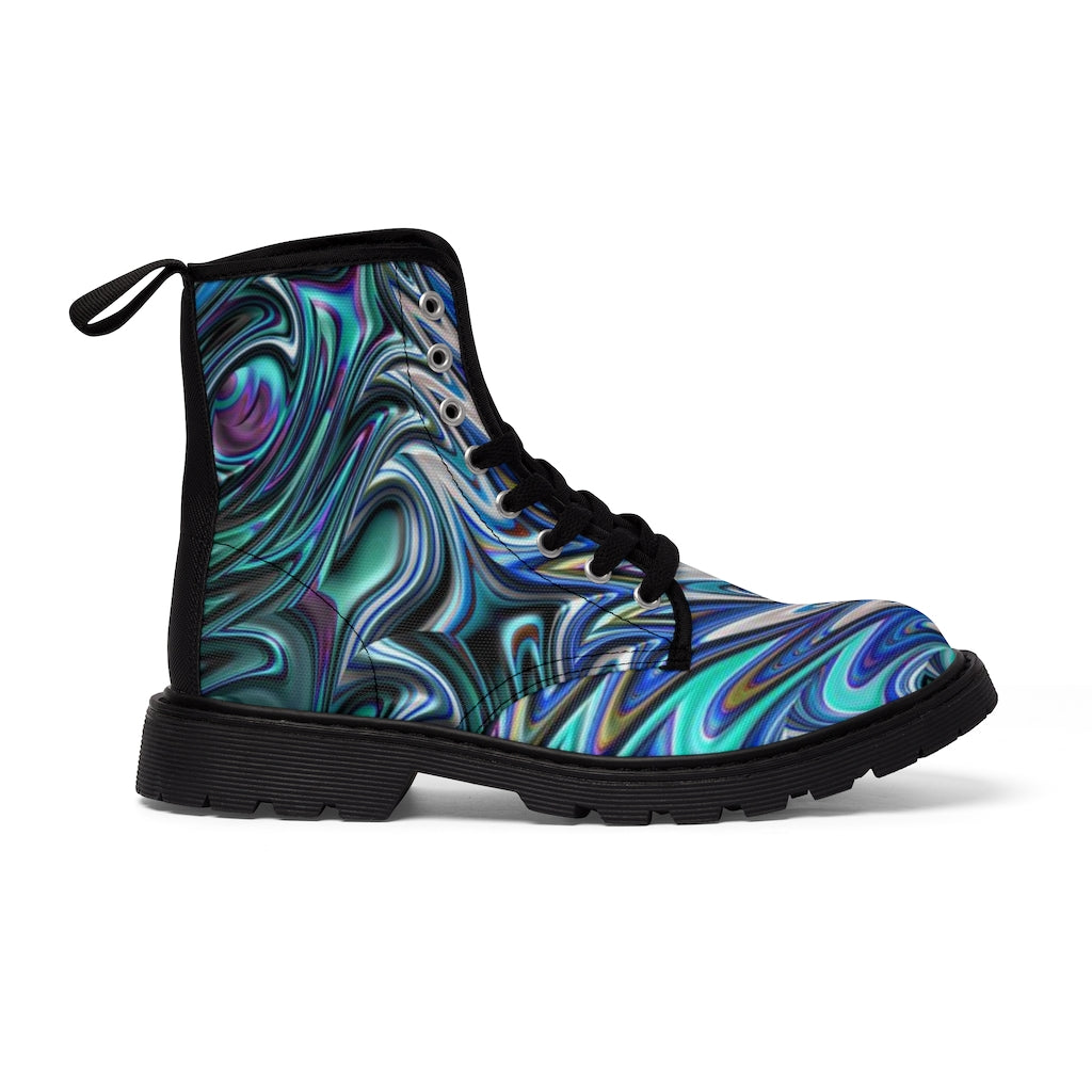Blue Swirl Fractal Women's Canvas Boots