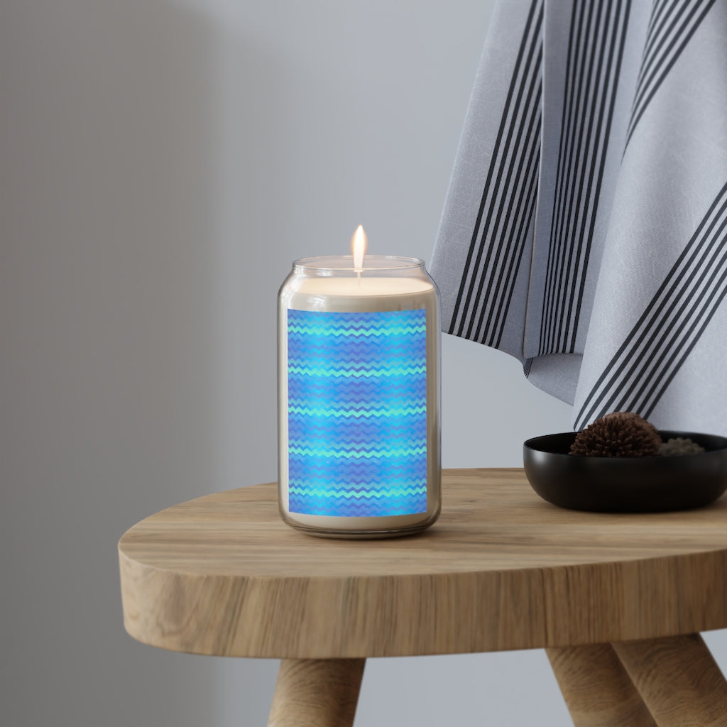 Blue Green Mermaid Stripe Chevrons Aromatherapy Candle, 13.75oz