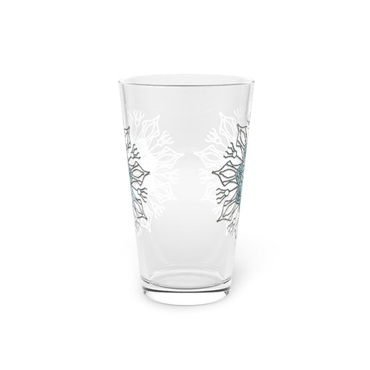 Blue and Silver Snowflake Pint Glass, 16oz
