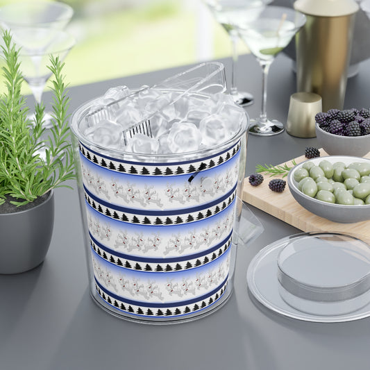 Reindeer Pattern Ice Bucket with Tongs