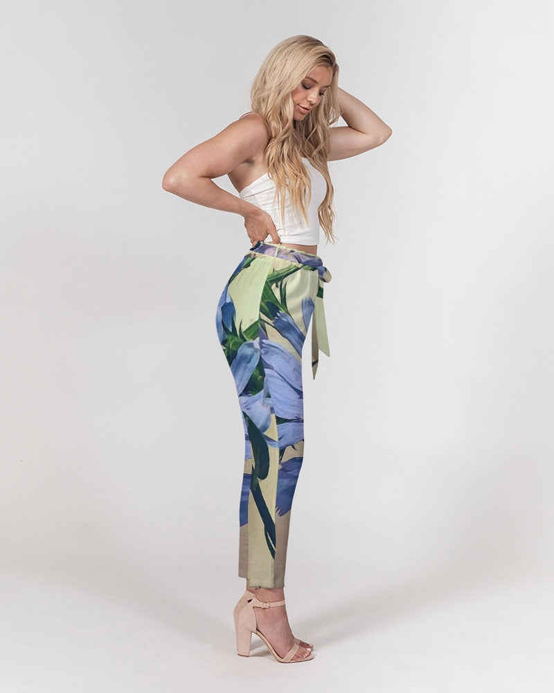 Blue Wildflowers Women's Belted Tapered Pants